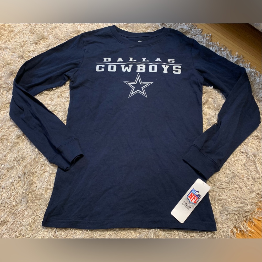 NFL Dallas Cowboys Dark Blue Crew Neck Long Sleeve Kids Shirt size L or XL NWT